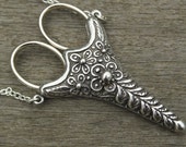 Rococco Chatelaine - Silver Antique Finish Etui Scissors - lacemaking and embroidery