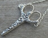 Celtic Chatelaine - Antique Pewter Finish Etui Scissors - lacemaking and embroidery