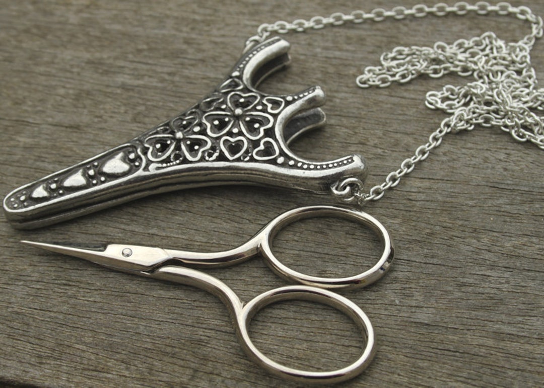 Filligree Hearts Chatelaine Antique Pewter & Etui Scissors - Lacemaking ...