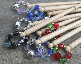 Ten Spangled Midland Lace Bobbins - Polished Maple