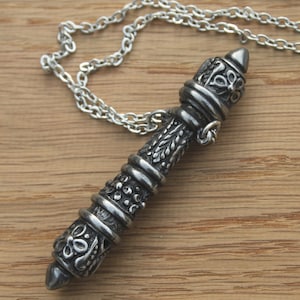 Pewter Rococco Needle Case on Chain - chatelaine