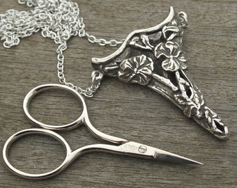 Jasmine Chatelaine with an Antique Pewter Finish & Etui Scissors - lacemaking and embroidery