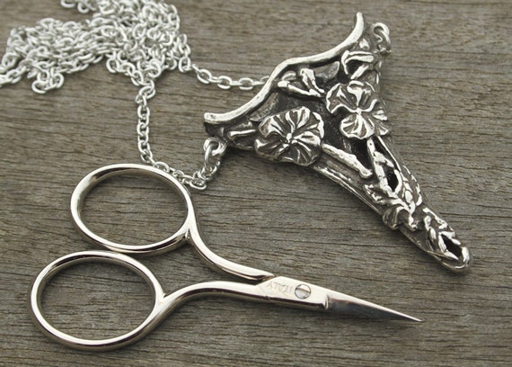 Jasmine Chatelaine with an Antique Pewter Finish & Etui Scissors - lacemaking and embroidery