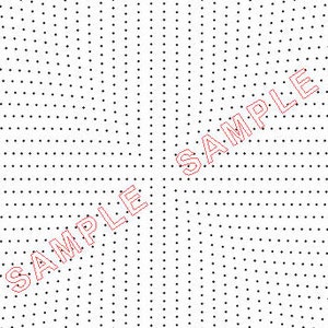 May include: A white background with a black dot pattern. The dots are arranged in a grid pattern, with each dot being the same size and shape. The dots are evenly spaced apart, creating a uniform and repetitive design.