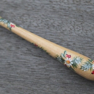 Painted Bayeux Lace Bobbin: Fir Branch & Berry Design