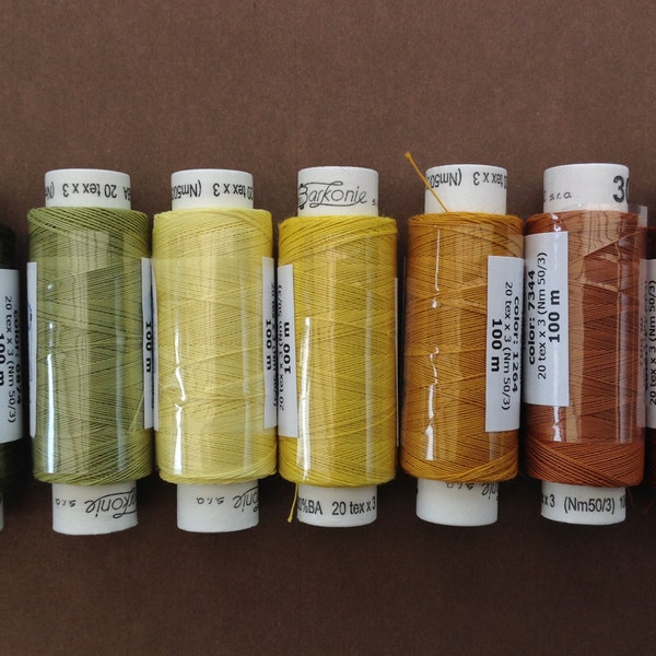 Seven spools of Czech cotton lacemaking thread - Autumn colourway