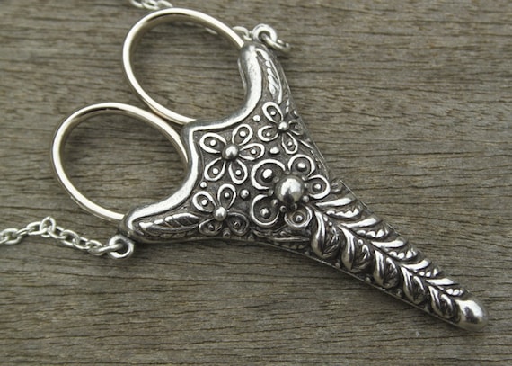 Rococco Chatelaine  - Silver Antique Finish & Etui Scissors  - lacemaking and embroidery