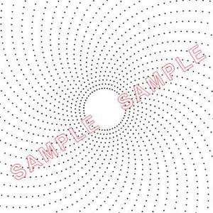 May include: Abstract black dot pattern spiraling inward on a white background. The word "SAMPLE" is printed in red diagonally across the image. The design features a central white circle.