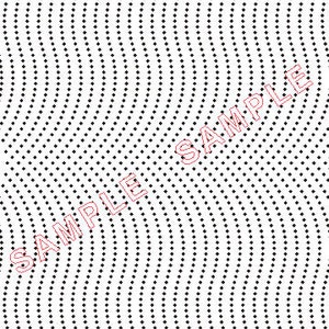 May include: A white background with a black and white pattern of small dots arranged in a curved line pattern.