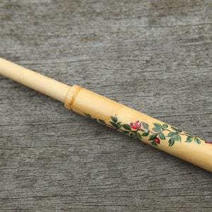 Painted Spanish Lace Bobbin - spiral of berries and leaves