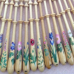 Painted Bayeux Lace Bobbin - choice of flowers