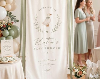 Willkommensschild „Lustige Gans“ für die Babyparty, individuell gestaltetes Stoffbanner, neutrale Babyparty-Deko im Landhausstil, Vintage-Wandbehang fürs Kinderzimmer
