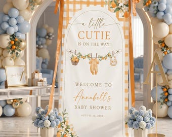 Ein kleiner süßer Babyparty-Willkommensschild, personalisierte blaue Babyparty-Fahne, Baby-Dusche-Dekor-Geschenk