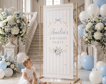 Striped Fabric Birthday Banner, Personalized Name Party Backdrop, Custom Birthday Welcome Sign, Fabric Hanging Decor