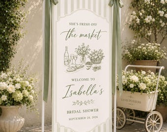 She's Fresh Off The Market Fabric Banner, Bridal Shower Welcome Sign, Custom Bachelorette Party Backdrop, Bride To Be Decor