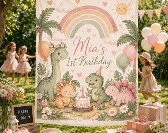 Personalisierte Dinosaurier-Geburtstagsgirlande zum 1. Geburtstag, individuelle Dino-Geburtstagsdeko, Baby-Dinosaurier-Partydekoration, prähistorisches Dschungel-Willkommensschild