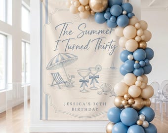The Summer I Turned 30 Banner, Custom Geburtstagshintergrund für jedes Alter, Strand-Geburtstagsfeierschild, Sommer-Geburtstagsdekoration