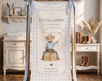 Personalisierte Babyparty-Girlande „Kleiner Cowboy“, Western-Babyparty-Deko für Jungen, Cowboy-Babyparty-Hintergrund, rustikales Willkommensschild fürs Kinderzimmer
