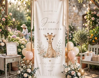 Personalisierte Giraffen-Babyparty-Girlande, neutrales Safari-Babyparty-Willkommensschild, individuelle „Oh Baby“-Hintergrunddekoration, geschlechtsneutrale Partydekoration