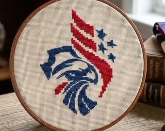 Patrón de punto de cruz del águila patriótica en PDF, bordado de la bandera estadounidense del 250 aniversario, gráfico del centinela de la libertad (descarga instantánea)