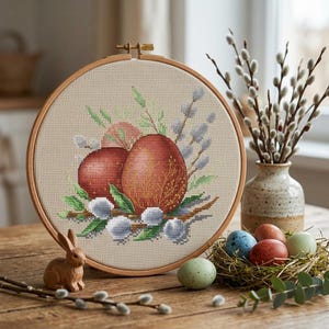 Easter Eggs Cross Stitch Pattern, Spring Willow Design, Easter Whisper Chart (PDF + Saga File Instant Download)