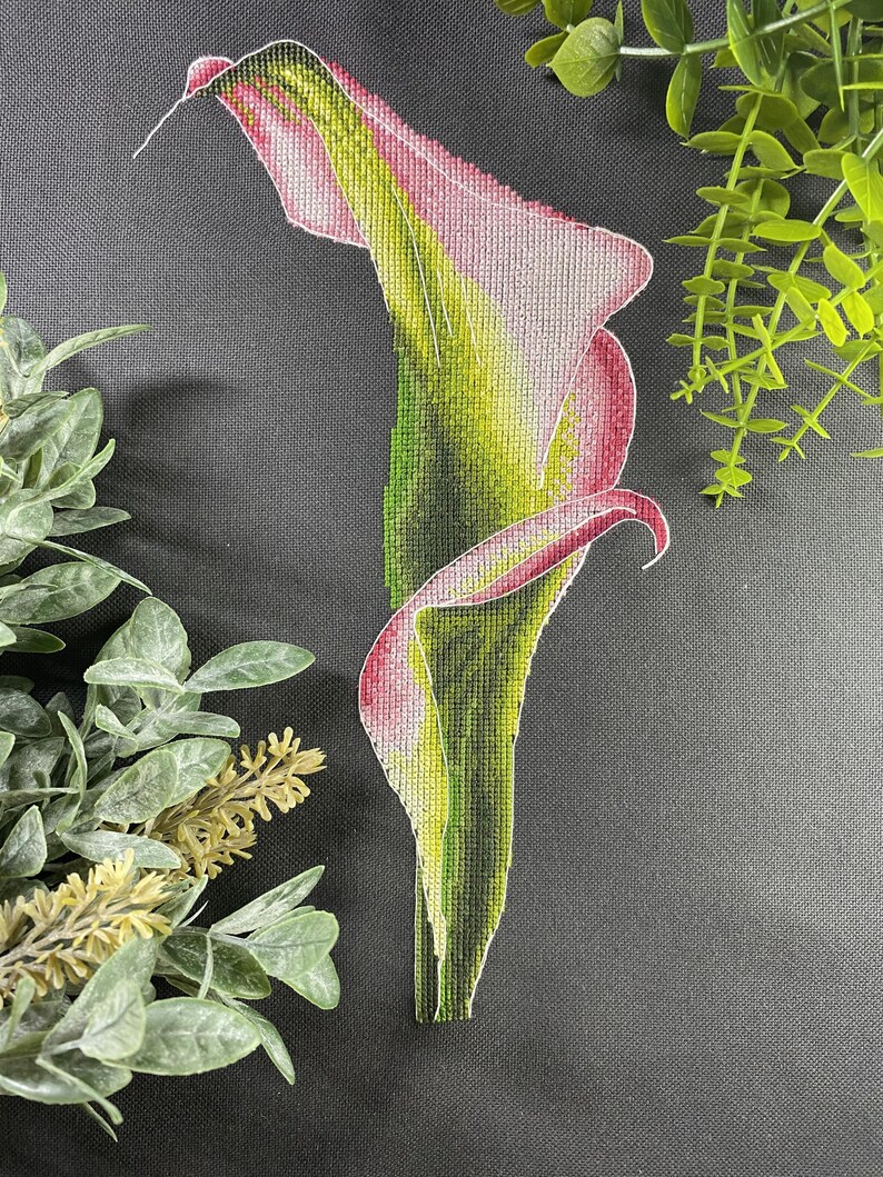 Calla Cross Stitch PDF, Elegant Botanical Pink Flower Pattern, Exotic ...