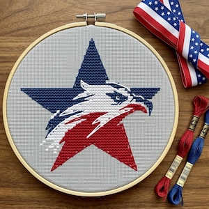 Patrón de punto de cruz de la estrella del águila americana en PDF, bordado de la bandera de EE. UU. del 250 aniversario, gráfico de la Estrella de Honor, bordado patriótico. imagen 1