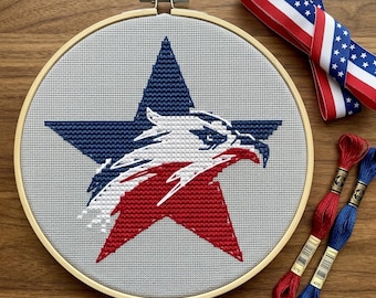 Patrón de punto de cruz de la estrella del águila americana en PDF, bordado de la bandera de EE. UU. del 250 aniversario, gráfico de la Estrella de Honor, bordado patriótico.