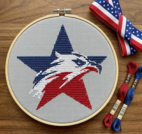 American Eagle Star Cross Stitch Pattern PDF, 250 Anniversary USA Flag Embroidery, Star of Honor Chart, Patriotic Needlepoint