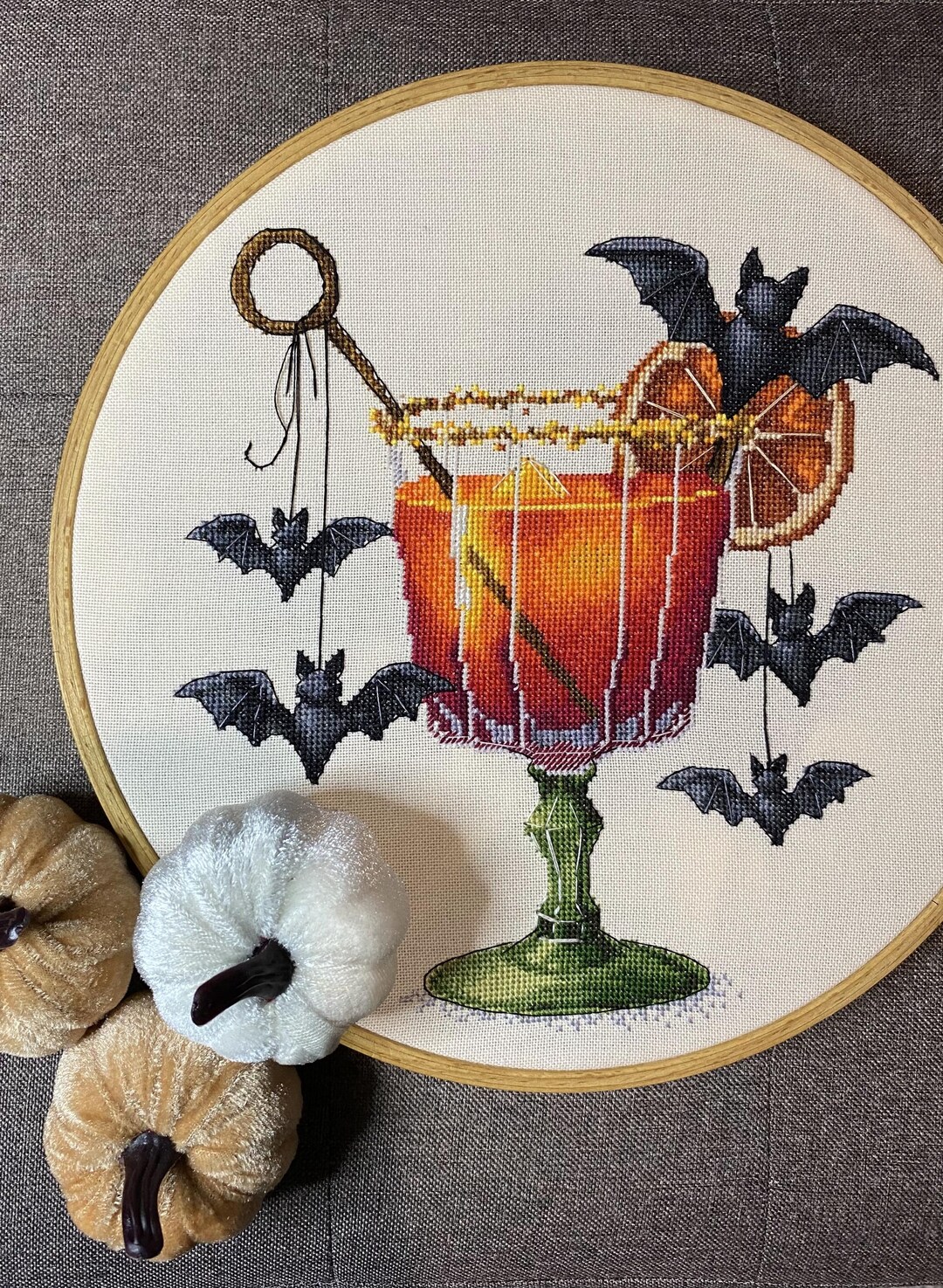 Halloween Cocktail Cross Stitch Pattern PDF, Spooky Bats Embroidery ...