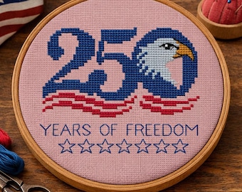 Patrón de punto de cruz American Eagle 250 años de libertad (PDF + patrón saga, descarga instantánea)