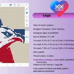 Puede incluir: Dise&ntilde;o de patr&oacute;n de punto de cruz con una estrella patri&oacute;tica en rojo, blanco y azul sobre un fondo beige. El patr&oacute;n mide 9,25 x 8,71 cm en tela de 14 puntos.