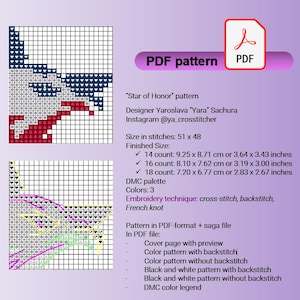 Patrón de punto de cruz de la estrella del águila americana en PDF, bordado de la bandera de EE. UU. del 250 aniversario, gráfico de la Estrella de Honor, bordado patriótico. imagen 3