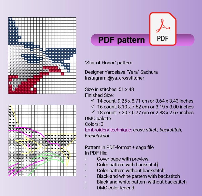 Patrón de punto de cruz de la estrella del águila americana en PDF, bordado de la bandera de EE. UU. del 250 aniversario, gráfico de la Estrella de Honor, bordado patriótico. imagen 3