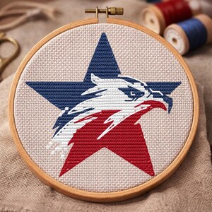 Patrón de punto de cruz de la estrella del águila americana en PDF, bordado de la bandera de EE. UU. del 250 aniversario, gráfico de la Estrella de Honor, bordado patriótico. imagen 8