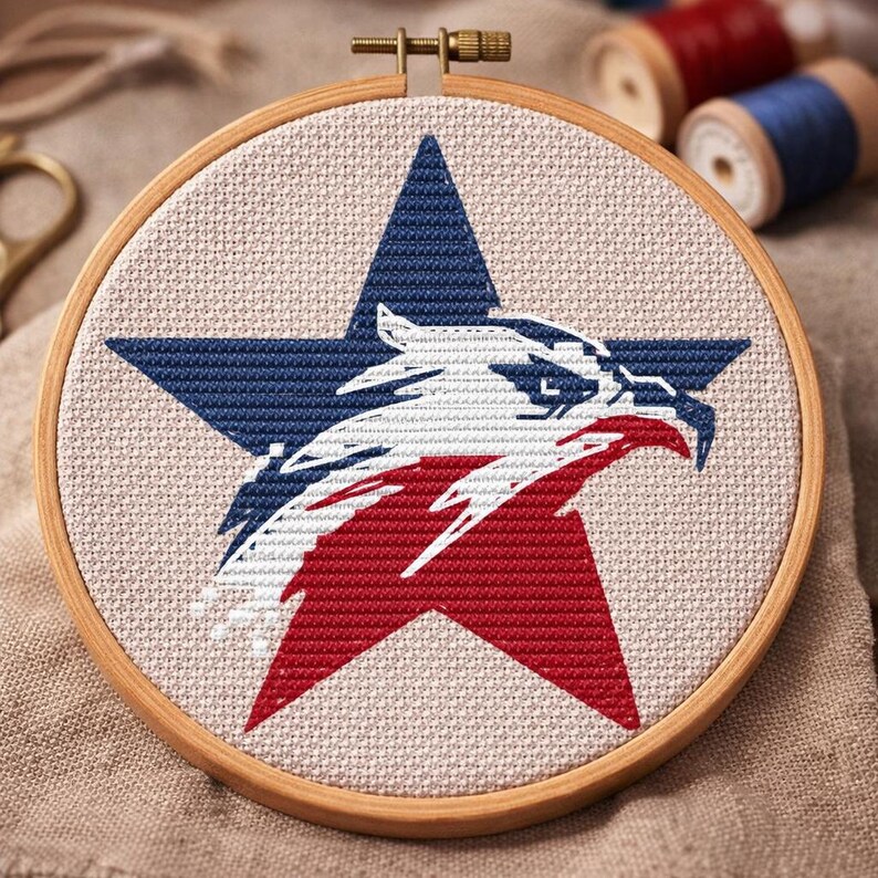 Patrón de punto de cruz de la estrella del águila americana en PDF, bordado de la bandera de EE. UU. del 250 aniversario, gráfico de la Estrella de Honor, bordado patriótico. imagen 8
