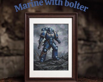 Soldado con bólter - Patrón de punto de cruz 150x150