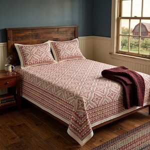 Beddengoedset, rood, geometrische blokprint, biologisch katoen, kingsize | Handgemaakt in Jaipur, boho-stijl