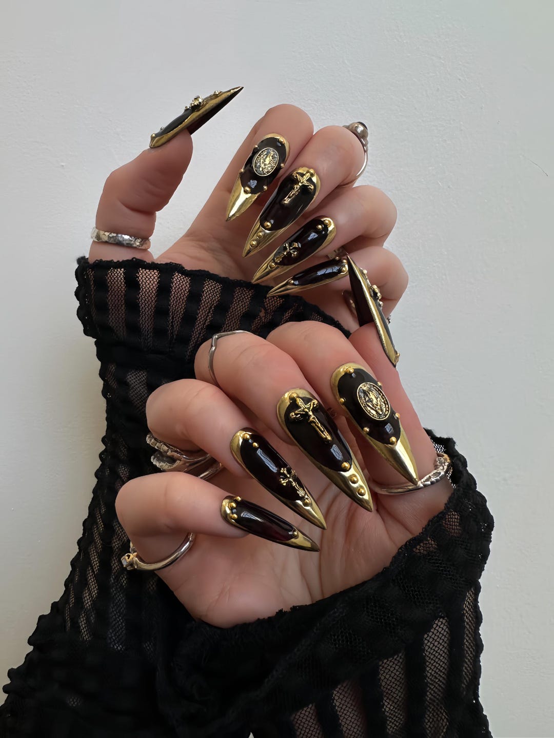 Gilded Relic Gold Armor Press on Nails | Chrome Gothic Handmade Quality Alt Nails - Etsy UK