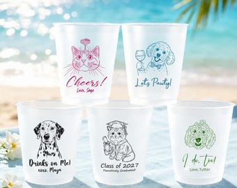 Personalized Frosted Plastic Cups, Custom Pet Portraits, Logos, Wedding Party Favors