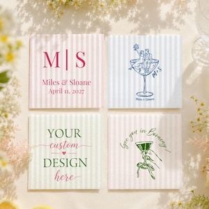 Personalized Striped Napkins, Custom Wedding Cocktail Napkins, Logo, Photo & Illustration, Bridal Shower Party Decor