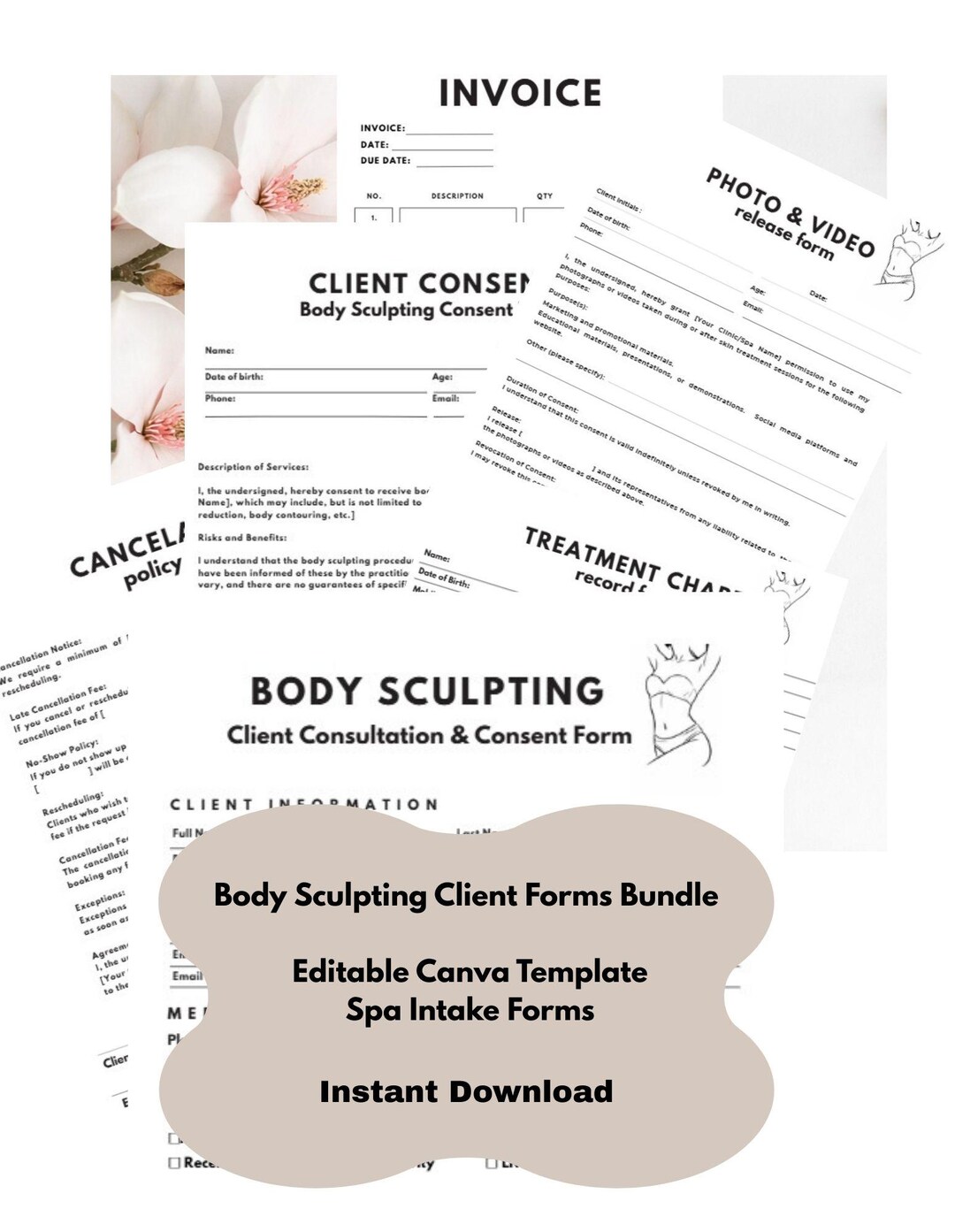 Body Sculpting Client Forms Bundle, Editable Canva Intake Form, Consent ...