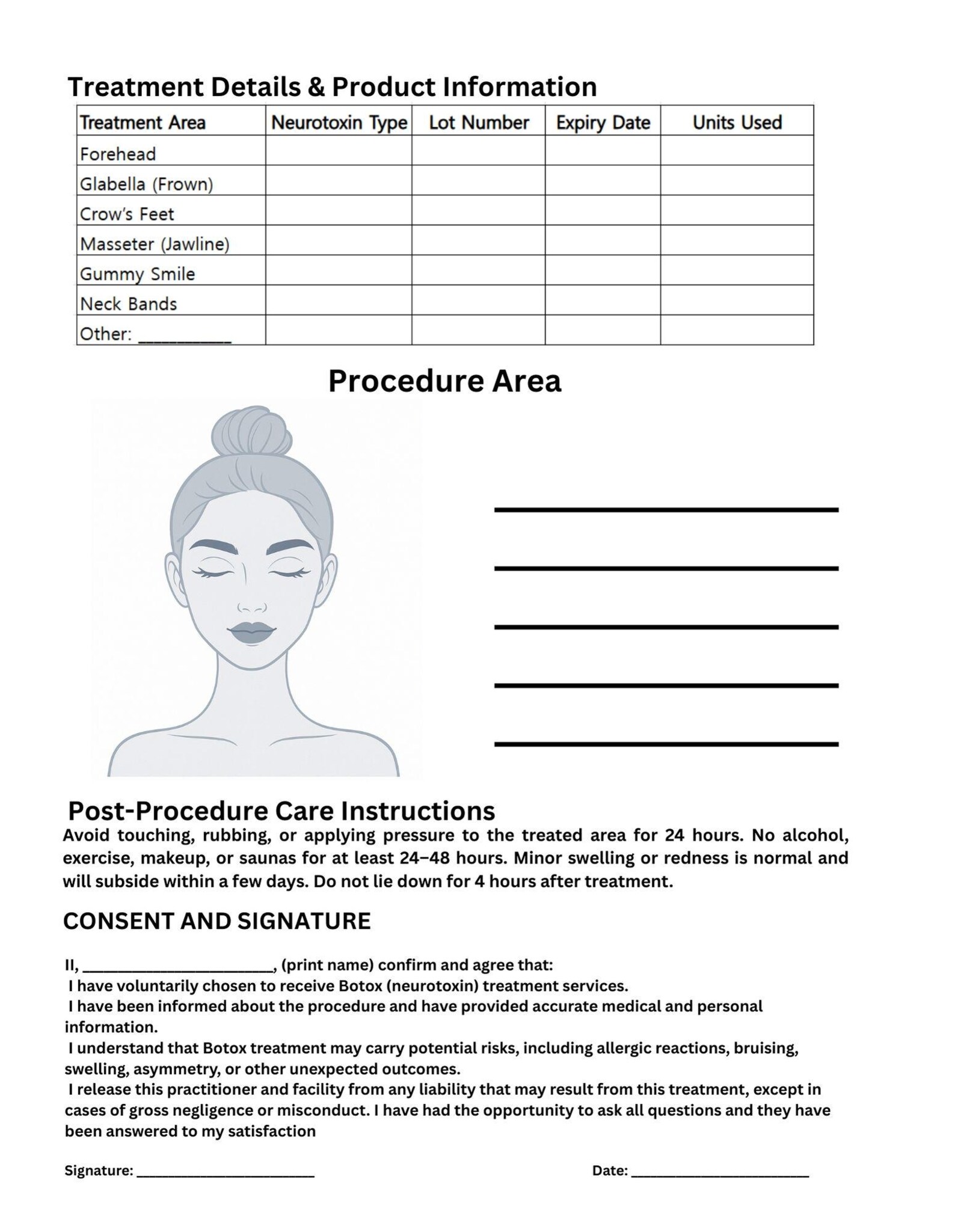 Botox Client Consent Form Template | Medical Aesthetic Intake Form ...