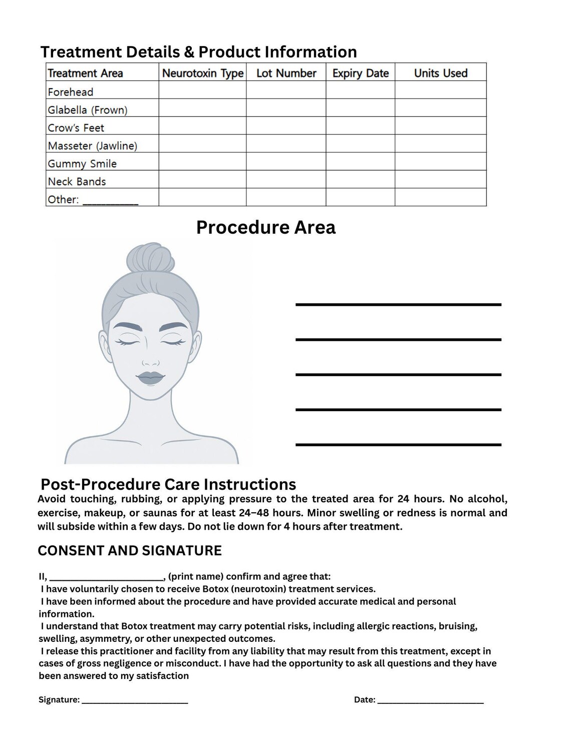 Botox Consent Form Editable Template | Aesthetic Client Intake Form ...