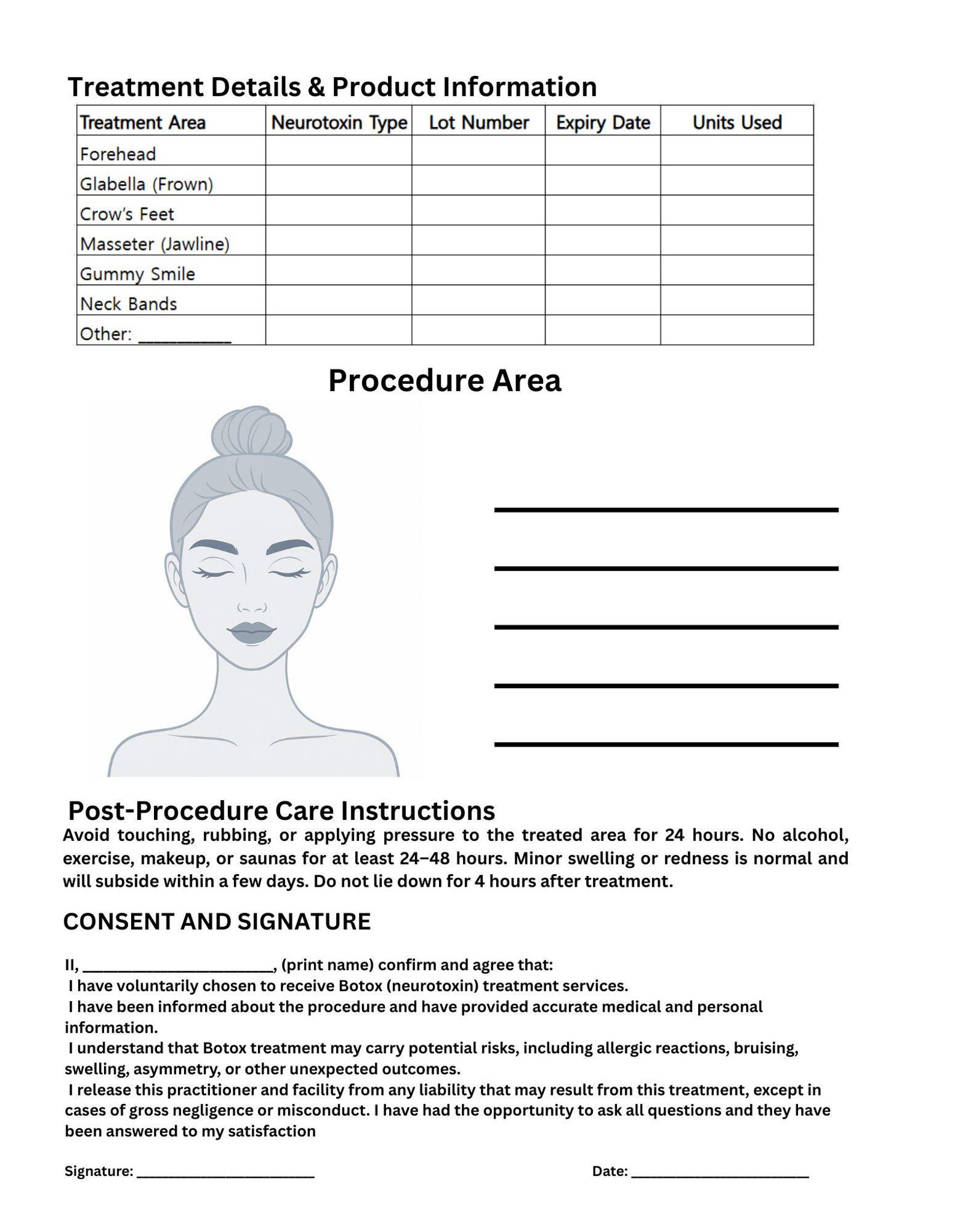 Botox Consent Form Editable Template | Aesthetic Client Intake Form ...