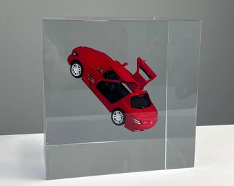 Sculpture en cube de voiture en résine, Maquette de voiture de luxe en résine transparente, présentoir de voiture de collection, cadeau automobile, oeuvre d'art de préservation de voiture personnalisée