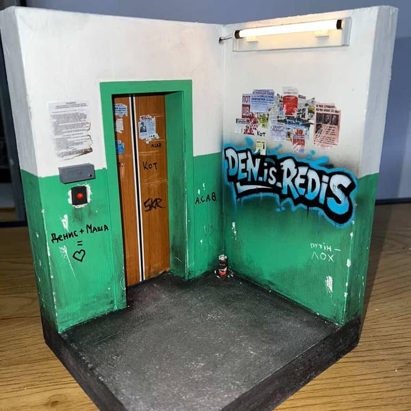 Diorama Eastern Europe Apartment Miniature 1:15,, LED Lamp Decor, Handmade Nostalgia Decor.