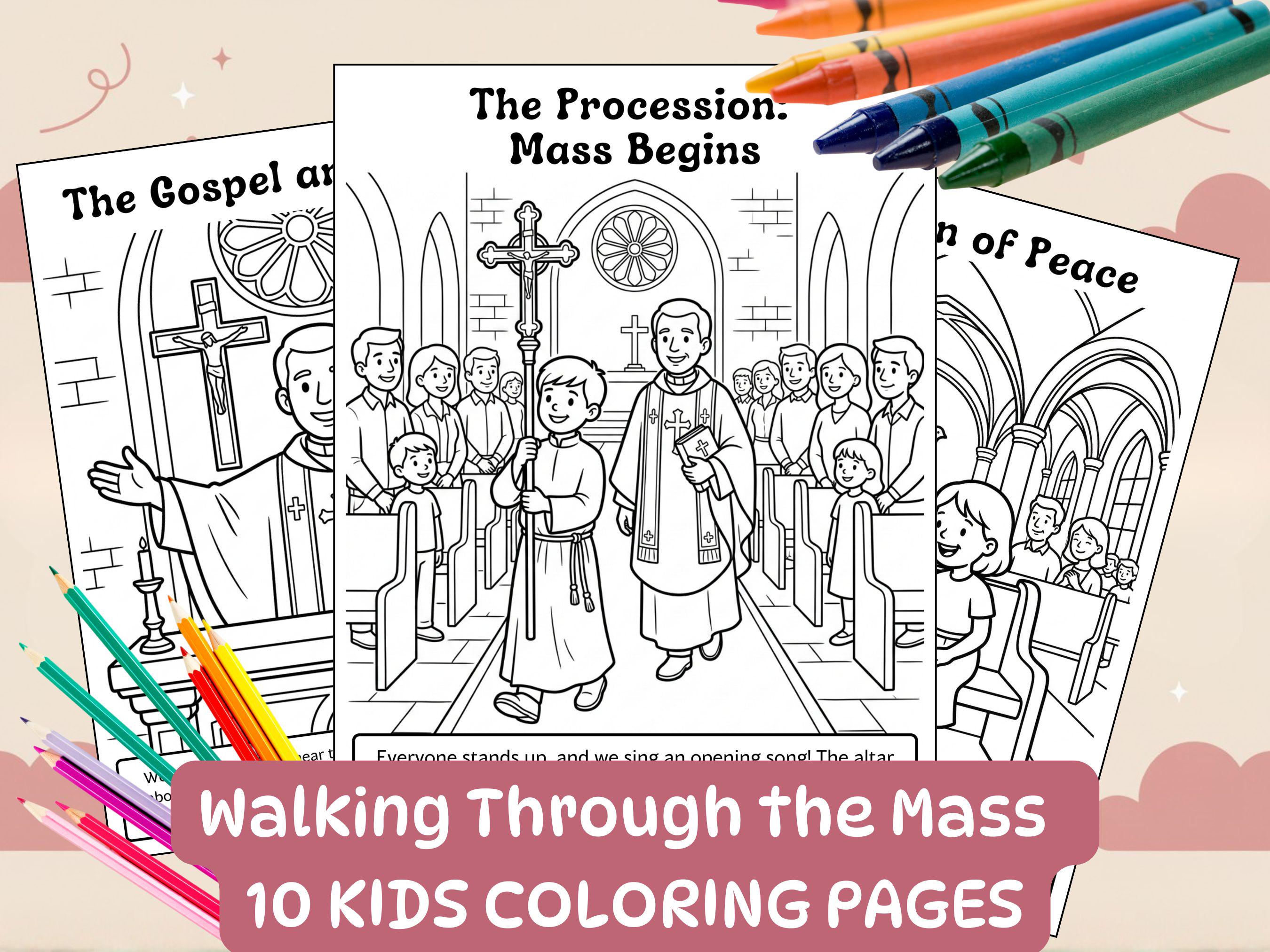 Walking Through the Mass Coloring Pages Catholic Kids Printable Order ...