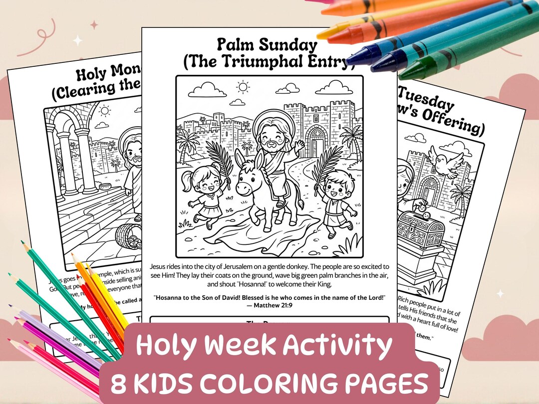 Holy Week Coloring Pages Catholic Kids Easter Activity Palm Sunday to ...