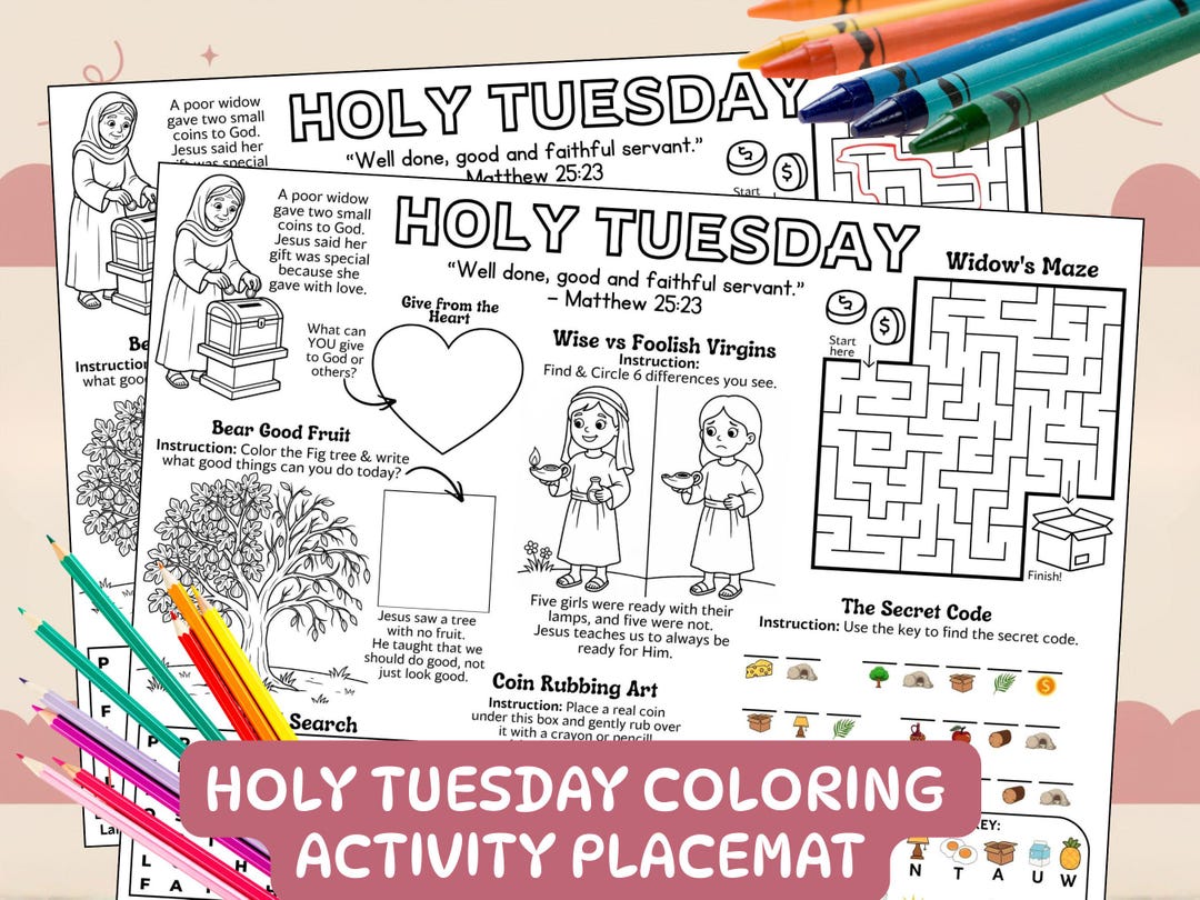 Holy Tuesday Activity Placemat Kids Catholic Holy Week Coloring Page ...